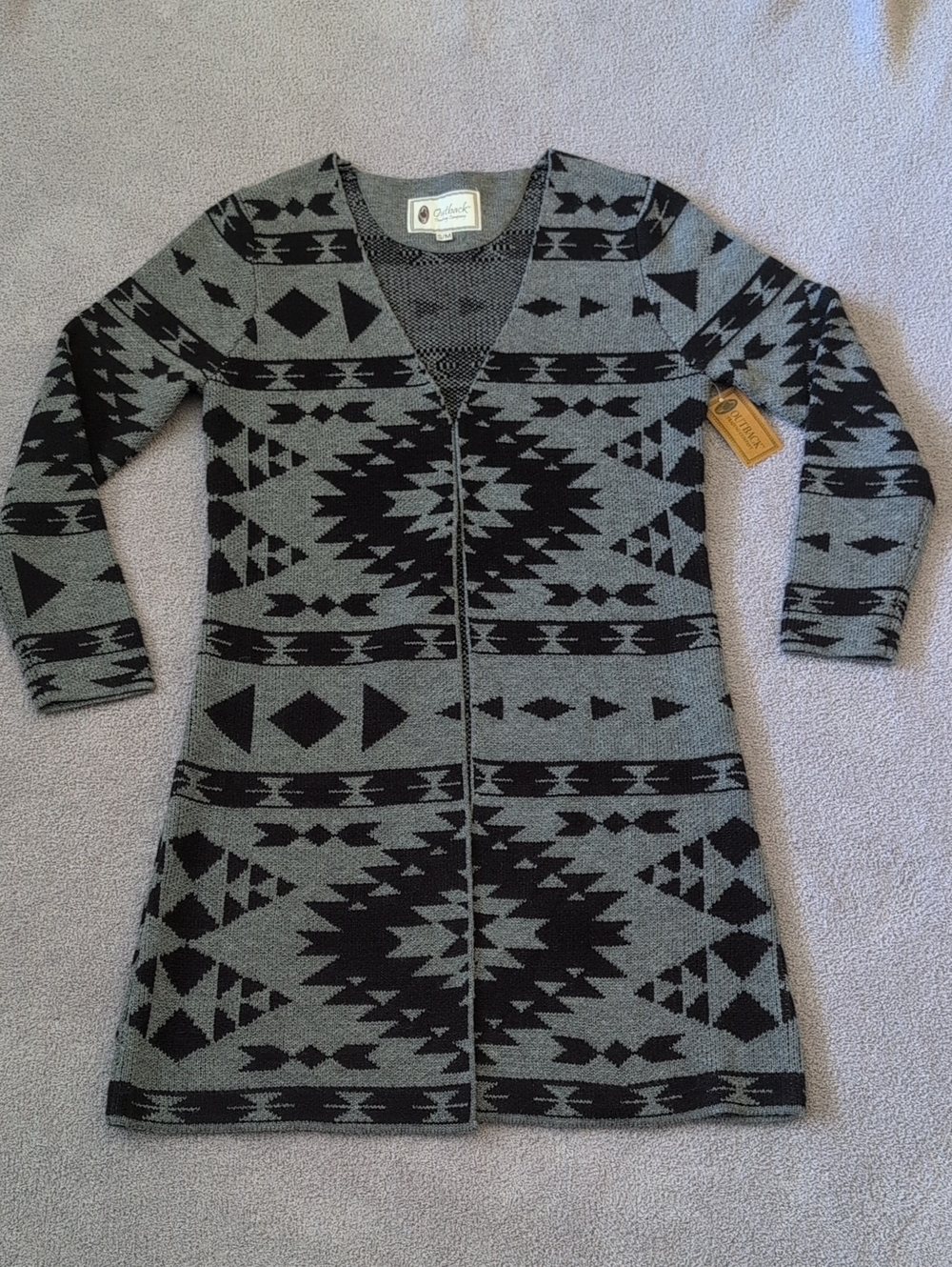 NWT Outback Trading Co Black & Gray Nora Open-Front Cardigan Size S/M